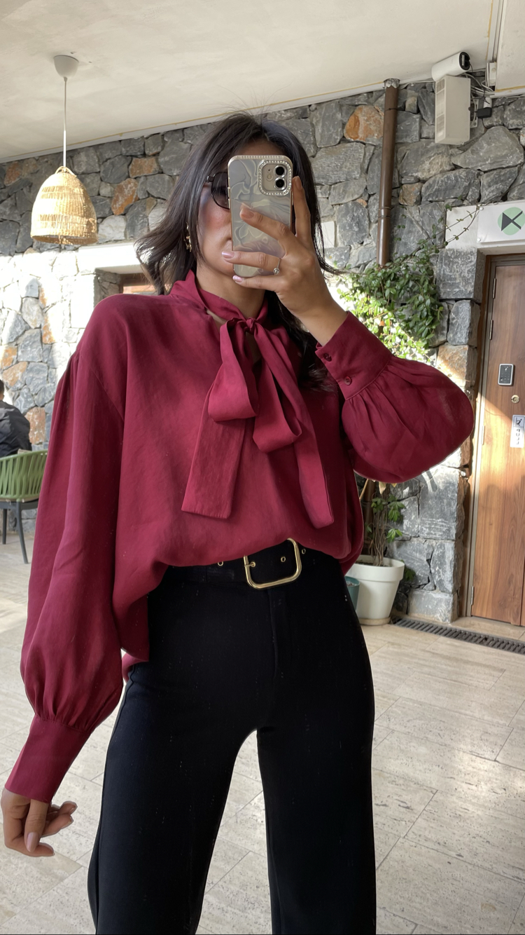 Bağlama detay bordo bluz