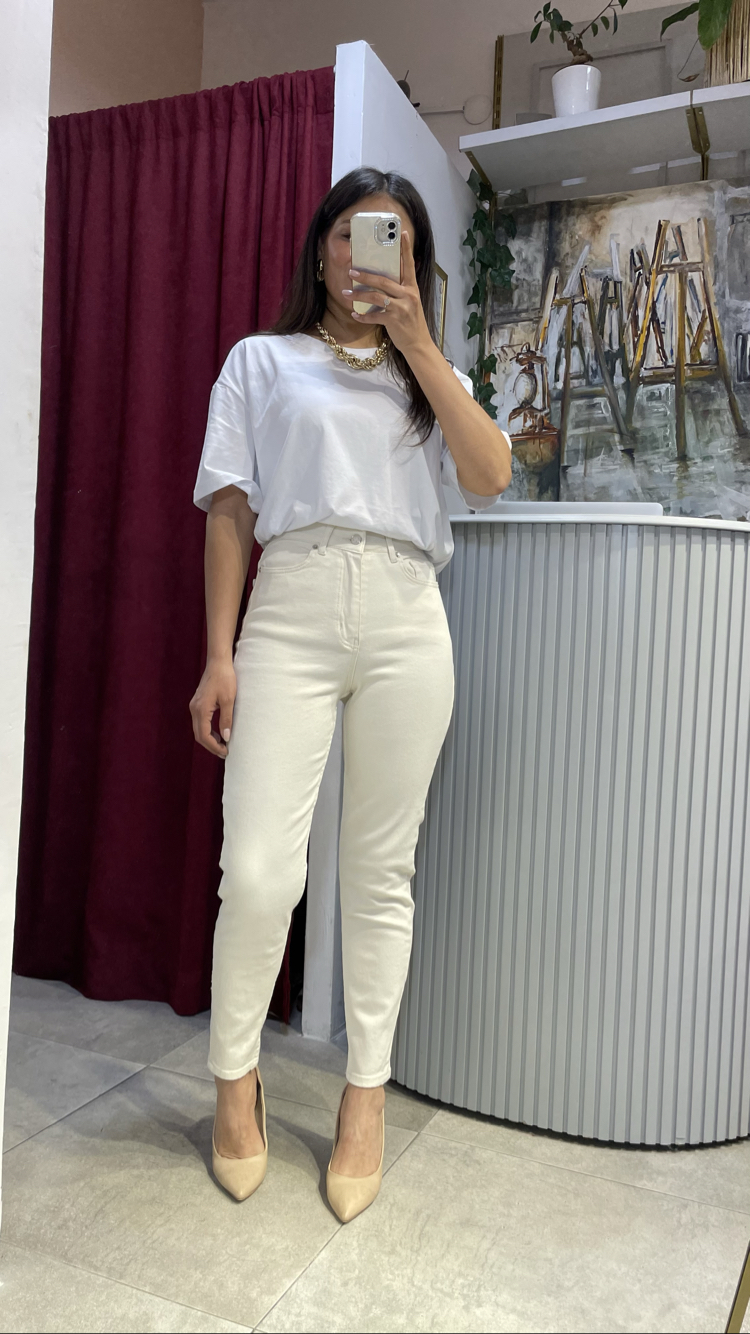 Likralı bej boyfriend jean 