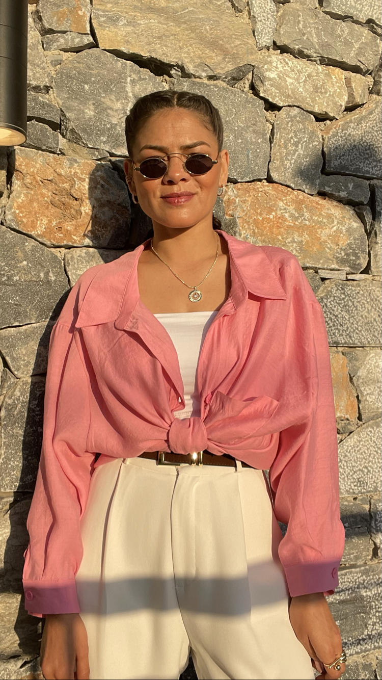 Pembe Tencel kumaş gömlek