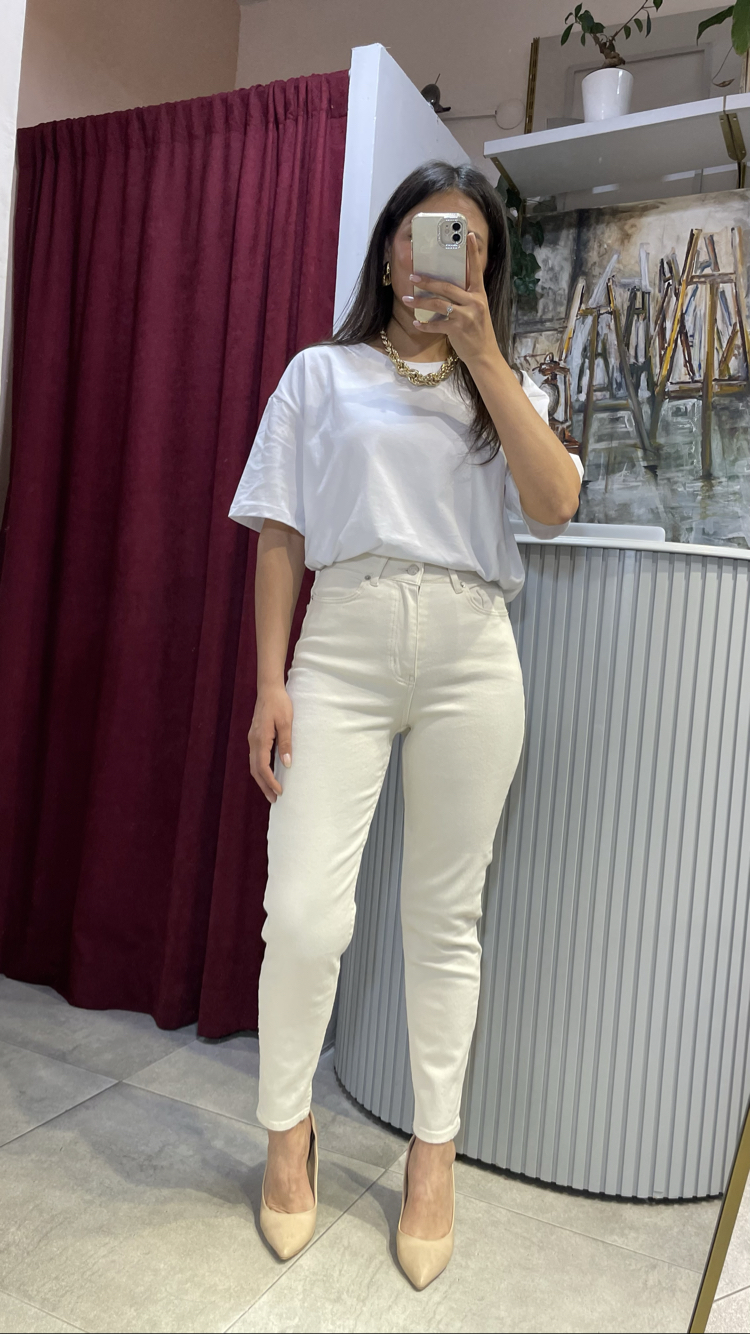 Likralı bej boyfriend jean 