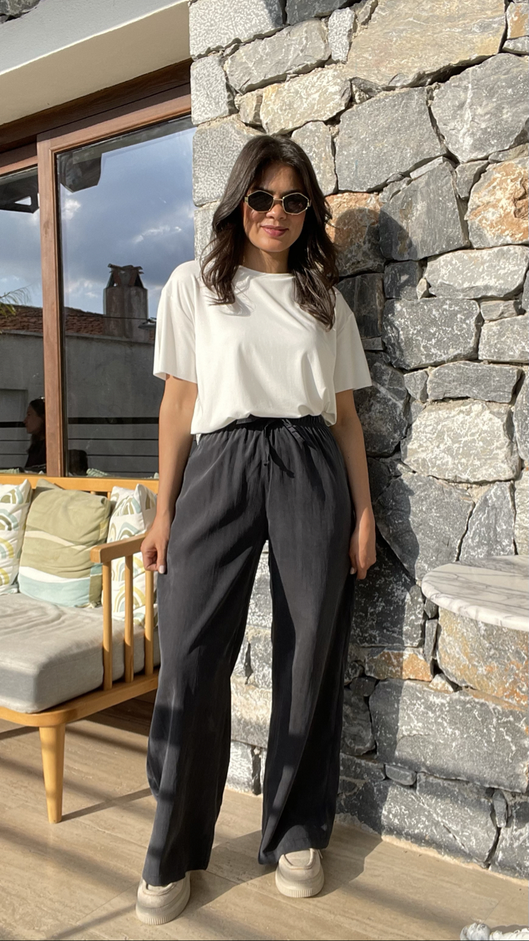 Massimo tozlu siyah Tencel pantolon