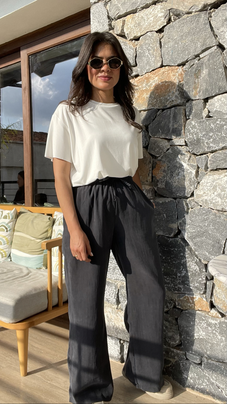 Massimo tozlu siyah Tencel pantolon