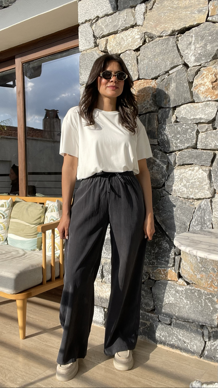 Massimo tozlu siyah Tencel pantolon