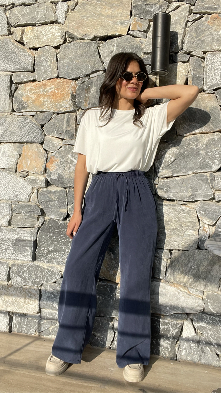 Massimo lacivert tencel pantolon