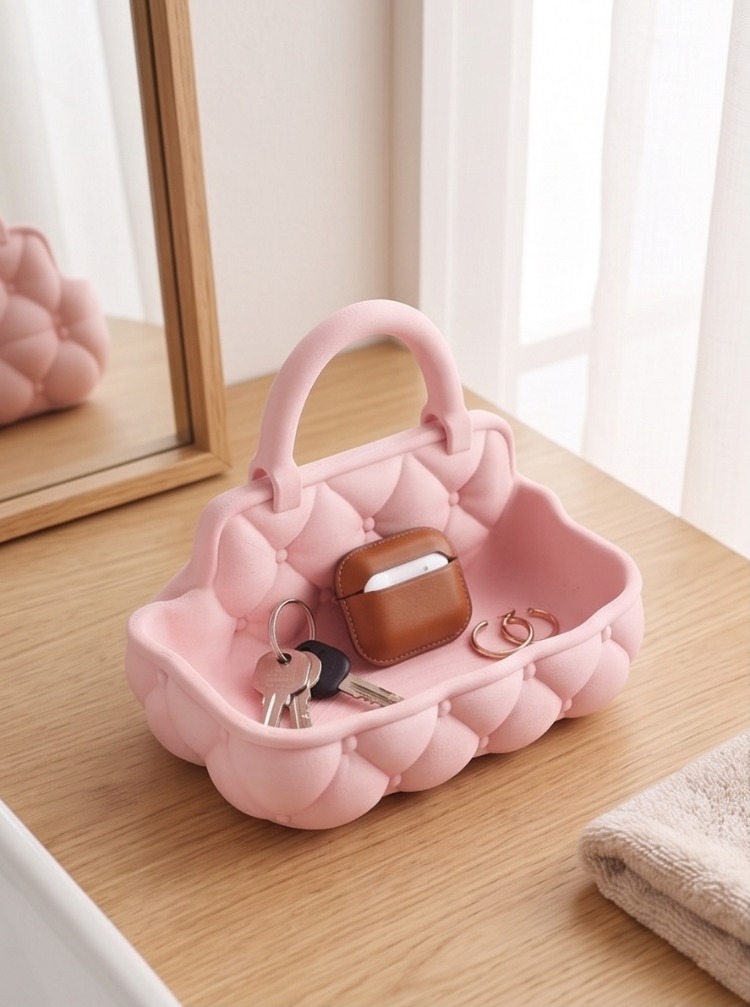 Quilted Modern Kulplu Dekoratif Tepsi - Kapitone Dokulu Parfüm ve Takı Organizeri