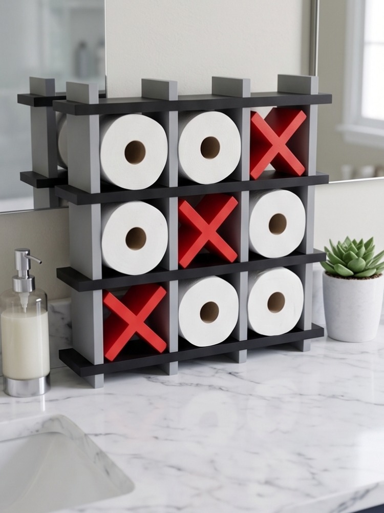 XOX Tasarımlı Tuvalet Kağıdı Rafı - Banyo Dekoratif - Tic-Tac-Toe Toilet Paper Holder
