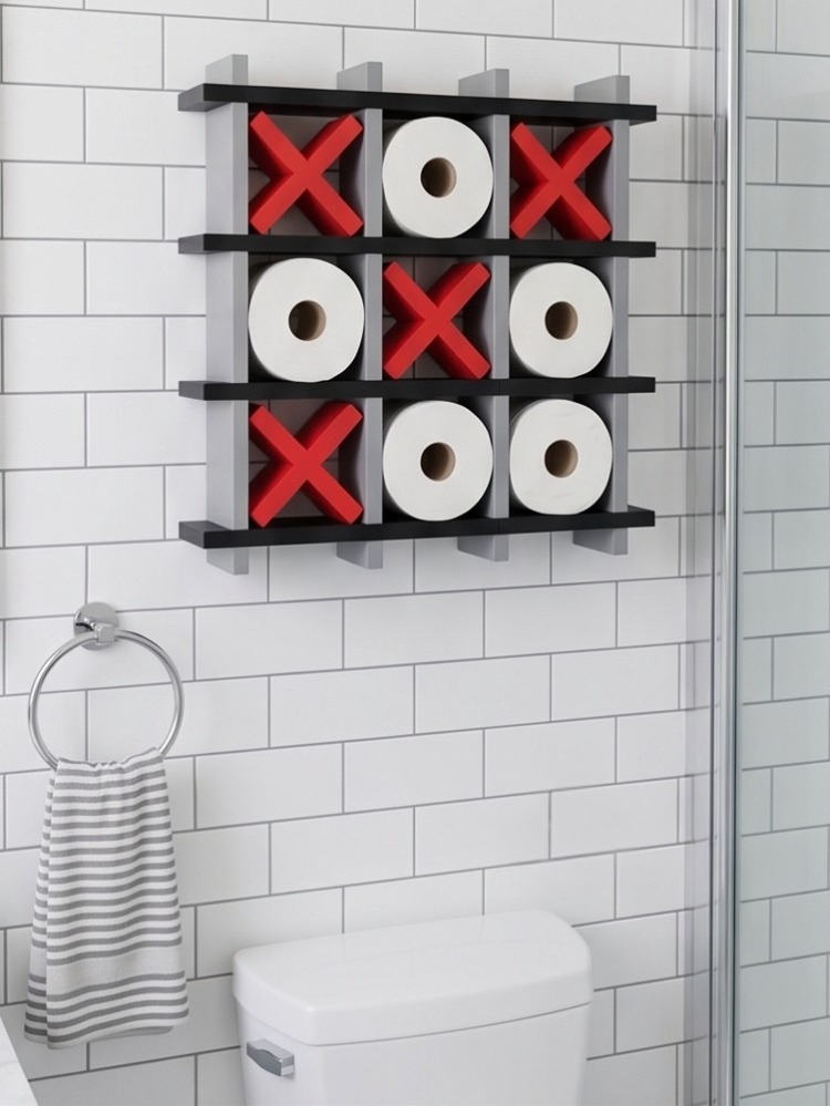 XOX Tasarımlı Tuvalet Kağıdı Rafı - Banyo Dekoratif - Tic-Tac-Toe Toilet Paper Holder