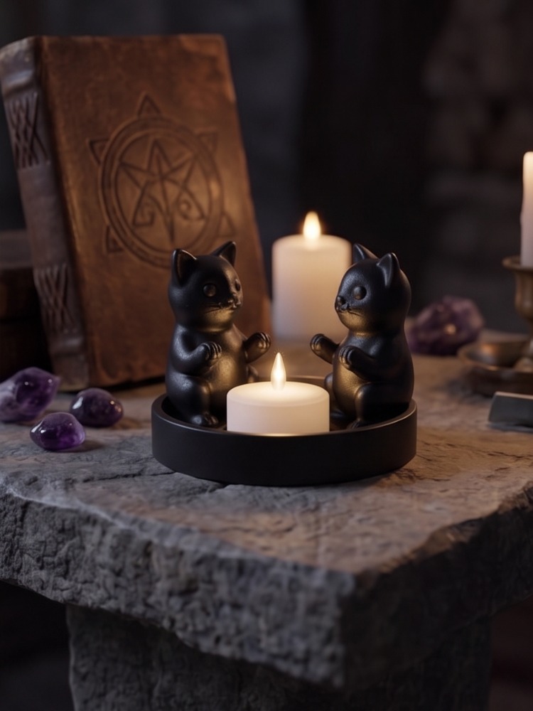 Mistik Kedi Figürlü Tealight Mum Tutucu