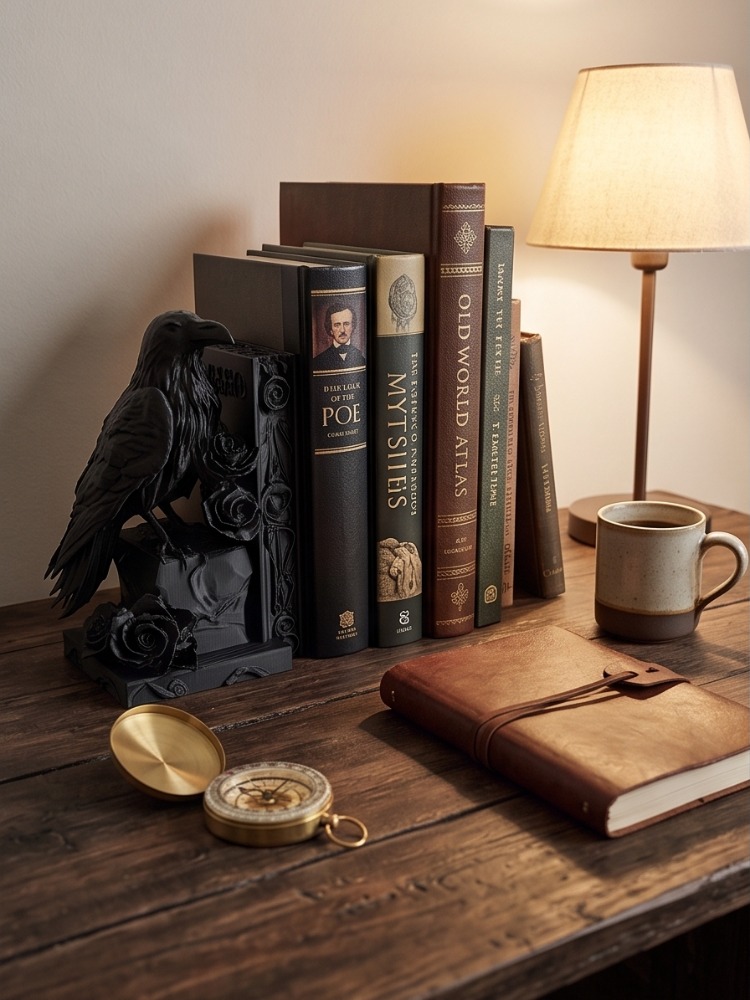 Kuzgun Tasarımlı Dekoratif Kitap Tutucu - Gotik Raven Bookend Ofis ve Kütüphane Aksesuarı