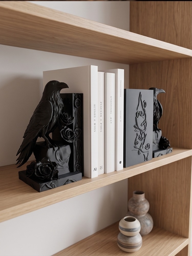 Kuzgun Tasarımlı Dekoratif Kitap Tutucu - Gotik Raven Bookend Ofis ve Kütüphane Aksesuarı