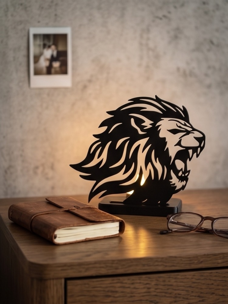 Lion Silhouette Dekoratif Masaüstü Aydınlatma ve Mum Tutucu