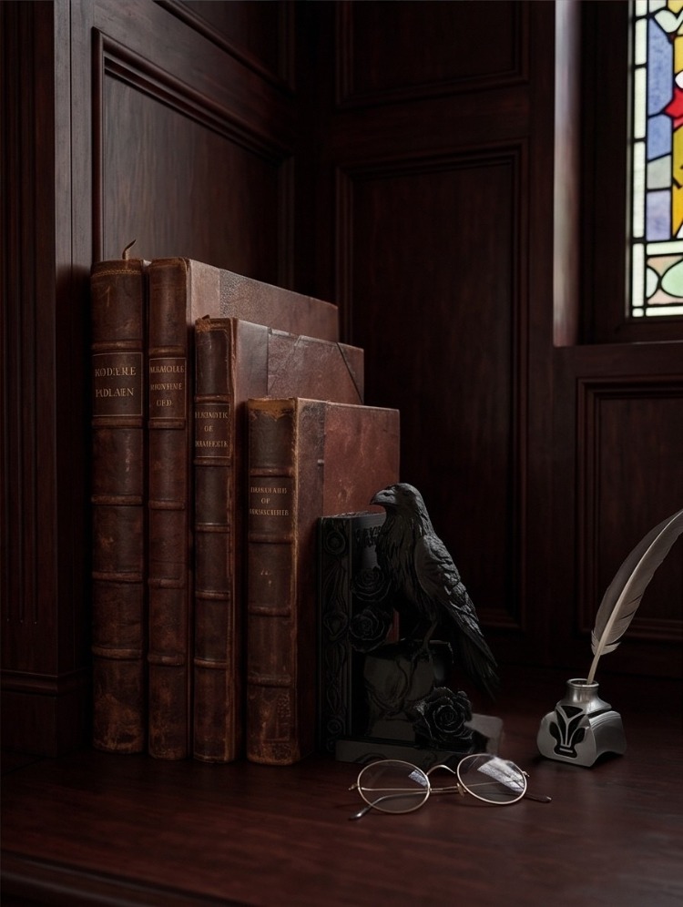 Kuzgun Tasarımlı Dekoratif Kitap Tutucu - Gotik Raven Bookend Ofis ve Kütüphane Aksesuarı
