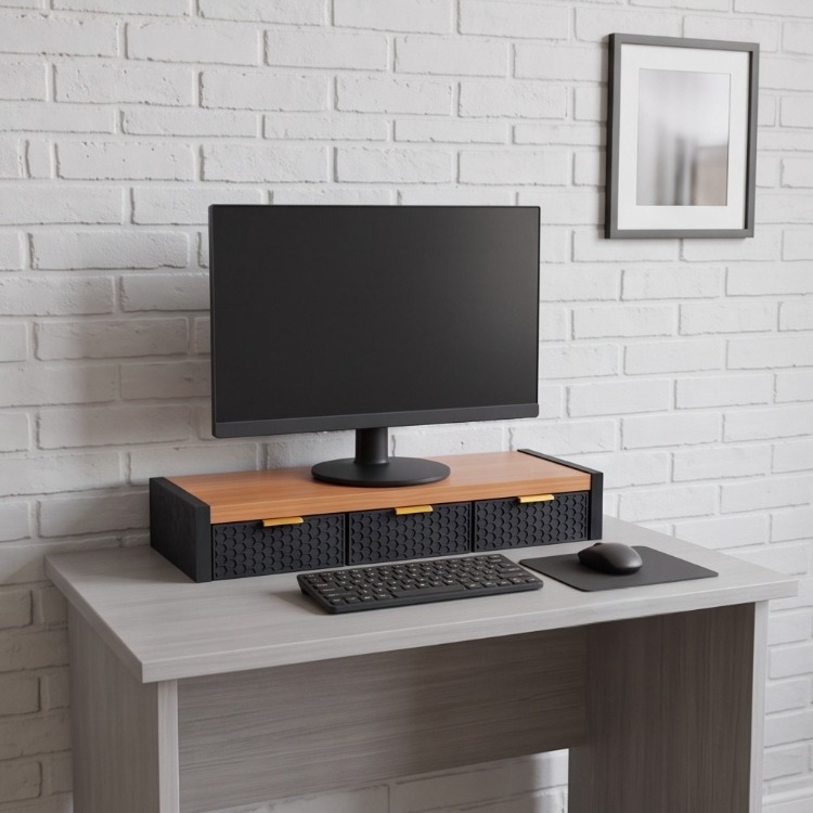 Ergonomik Çekmeceli Monitör Yükseltici Stand - Monitor Riser With Drawers