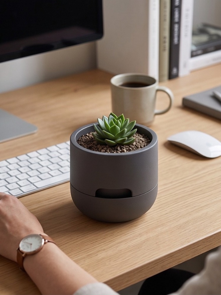Akıllı Sulama Sistemli Modern Sukulent Saksısı - Self Watering Minimalist Tasarım