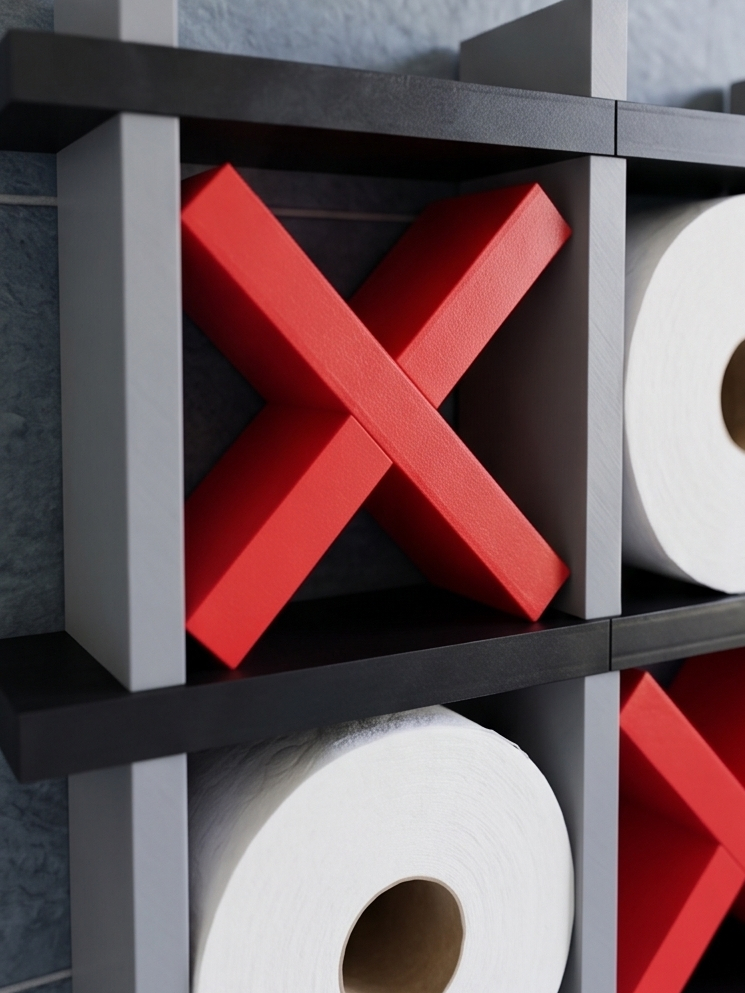 XOX Tasarımlı Tuvalet Kağıdı Rafı - Banyo Dekoratif - Tic-Tac-Toe Toilet Paper Holder