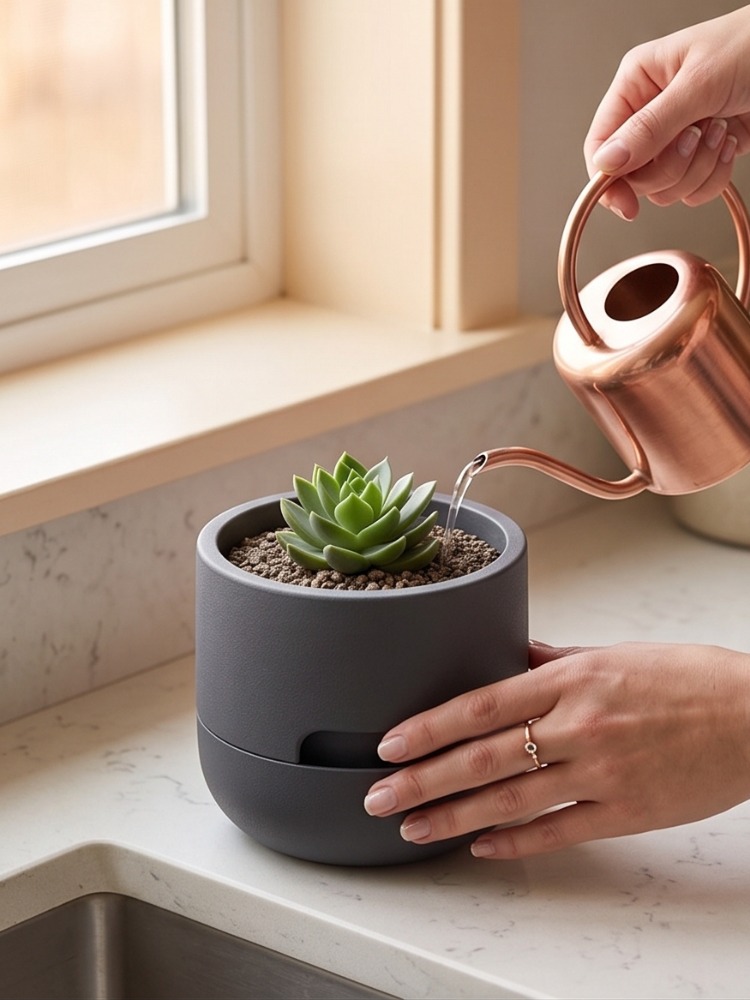 Akıllı Sulama Sistemli Modern Sukulent Saksısı - Self Watering Minimalist Tasarım
