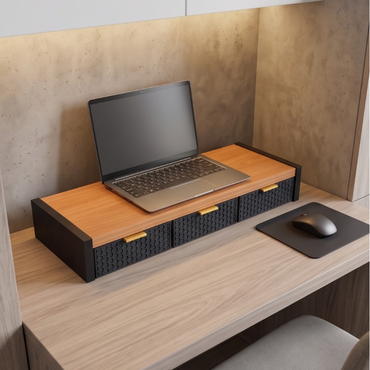 Ergonomik Çekmeceli Monitör Yükseltici Stand - Monitor Riser With Drawers