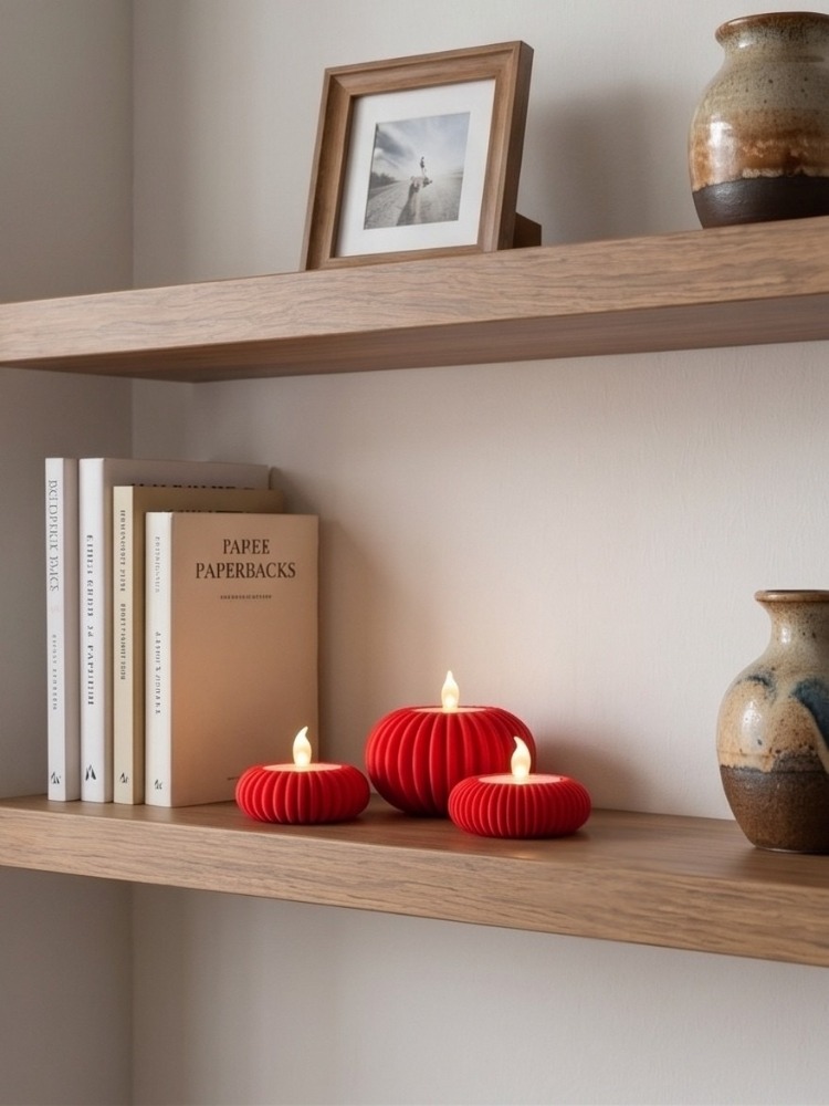 3'lü Set Dekoratif Masaüstü Aydınlatma Objesi - Minimalist Kırmızı Tasarım
