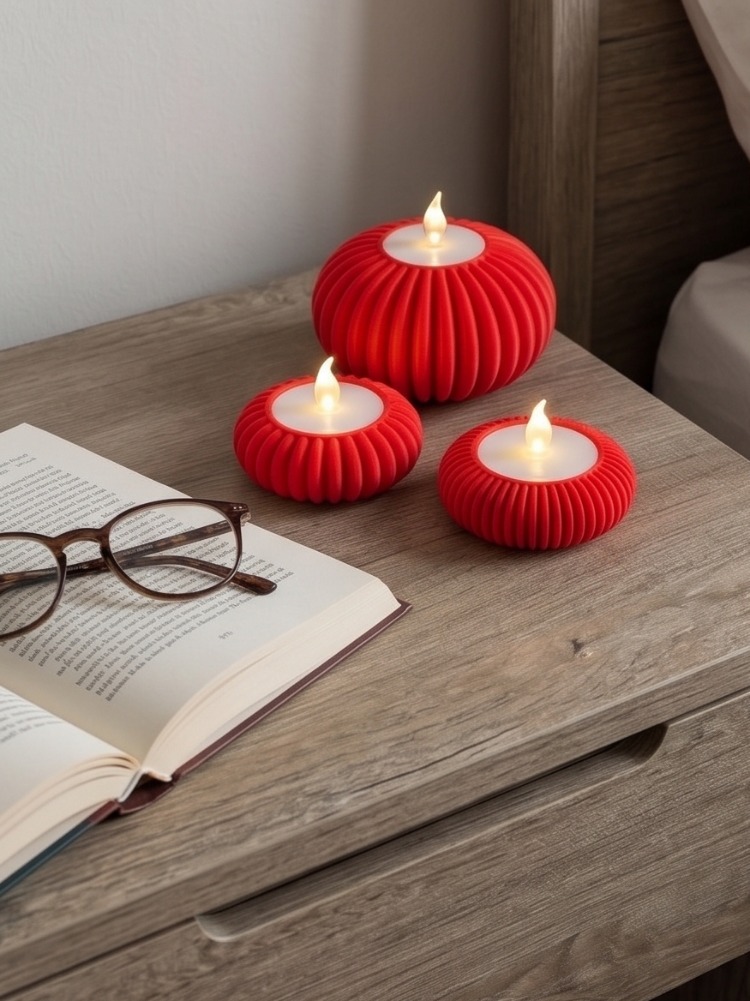 3'lü Set Dekoratif Masaüstü Aydınlatma Objesi - Minimalist Kırmızı Tasarım