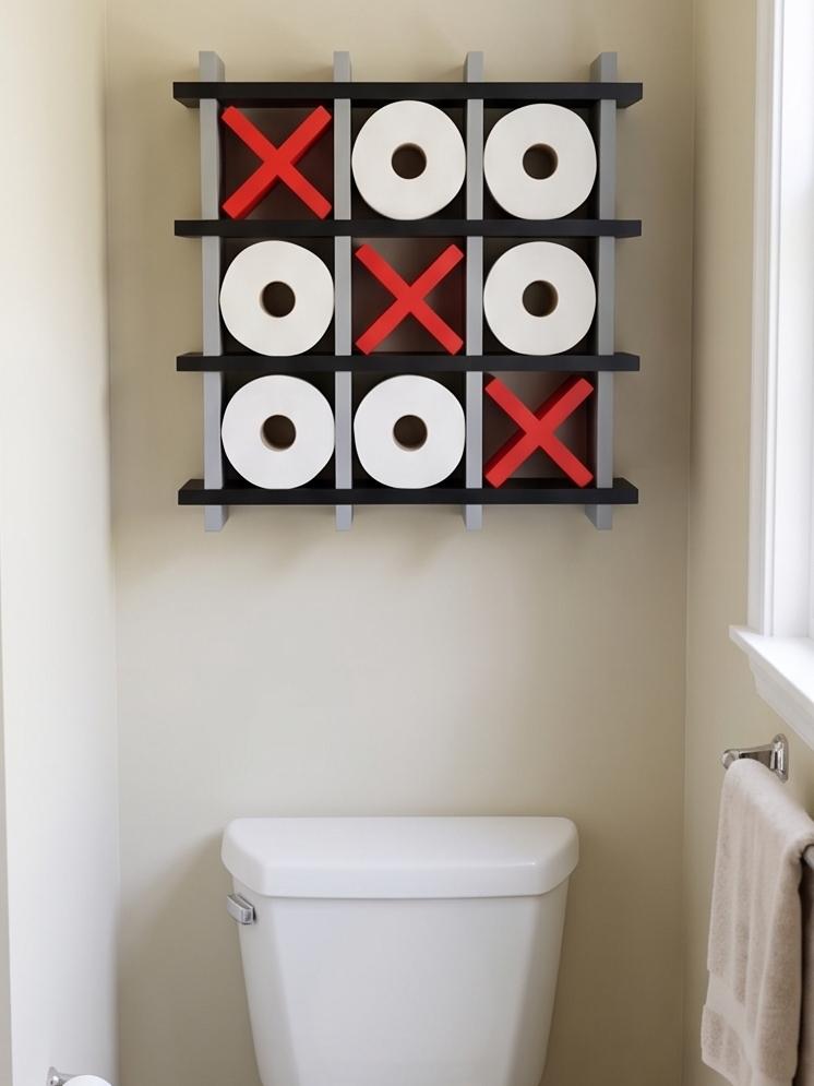 XOX Tasarımlı Tuvalet Kağıdı Rafı - Banyo Dekoratif - Tic-Tac-Toe Toilet Paper Holder