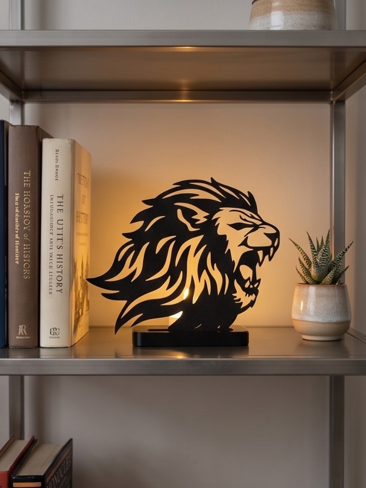 Lion Silhouette Dekoratif Masaüstü Aydınlatma ve Mum Tutucu