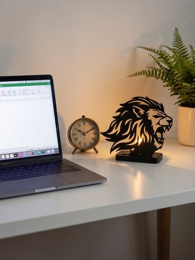 Lion Silhouette Dekoratif Masaüstü Aydınlatma ve Mum Tutucu