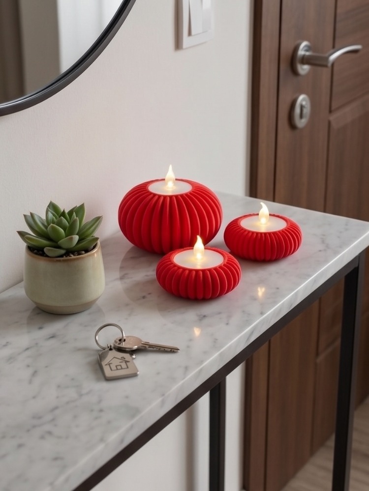 3'lü Set Dekoratif Masaüstü Aydınlatma Objesi - Minimalist Kırmızı Tasarım