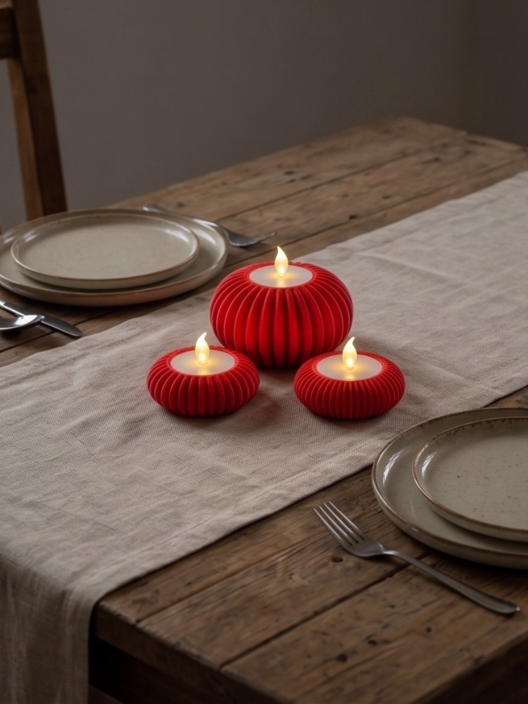 3'lü Set Dekoratif Masaüstü Aydınlatma Objesi - Minimalist Kırmızı Tasarım