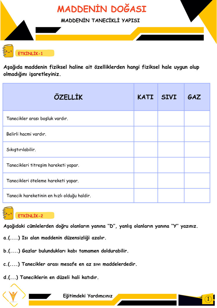 5.Sınıf Maddenin Tanecikli Yapısı