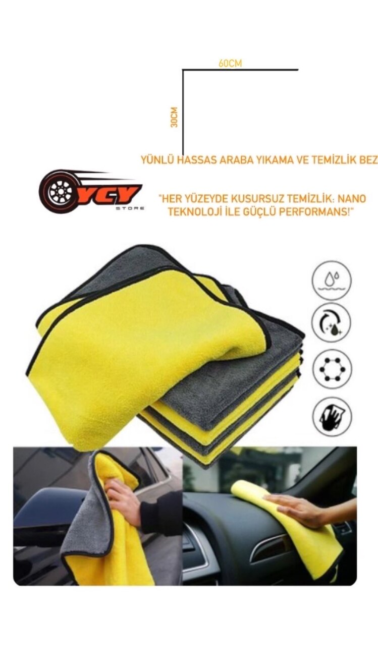YÜNLÜ HASSAS ARABA YIKAMA VE TEMİZLİK BEZİ 60x30