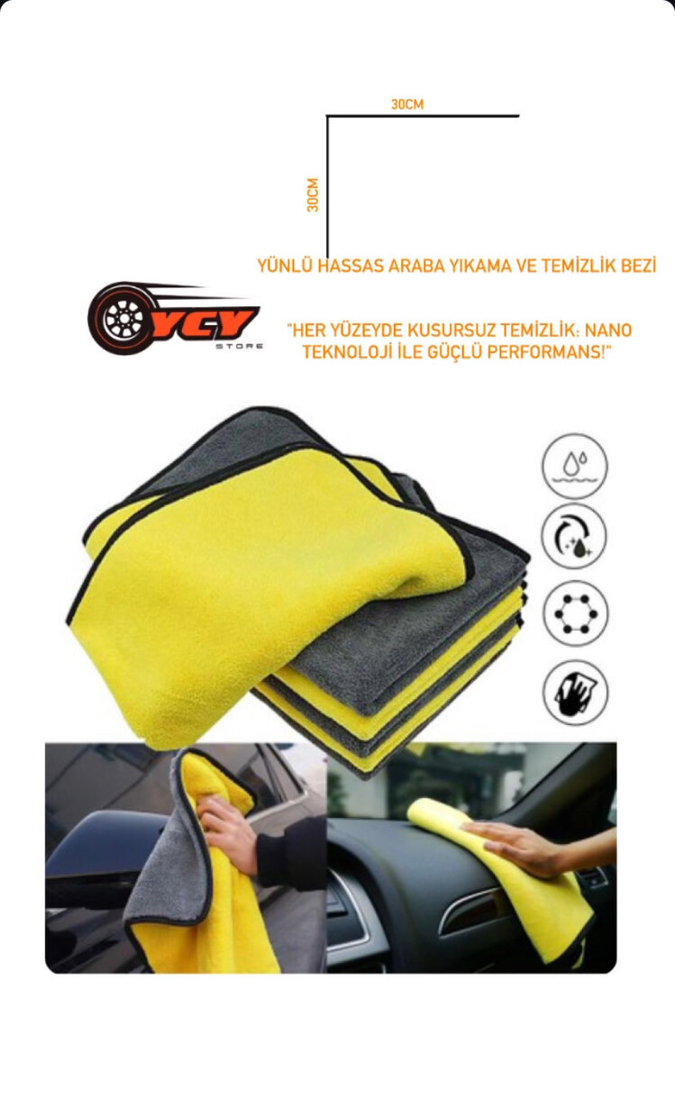 Yünlü Hassas Araba Yıkama, Kurulama Ve Temizlik Bezi 30x30