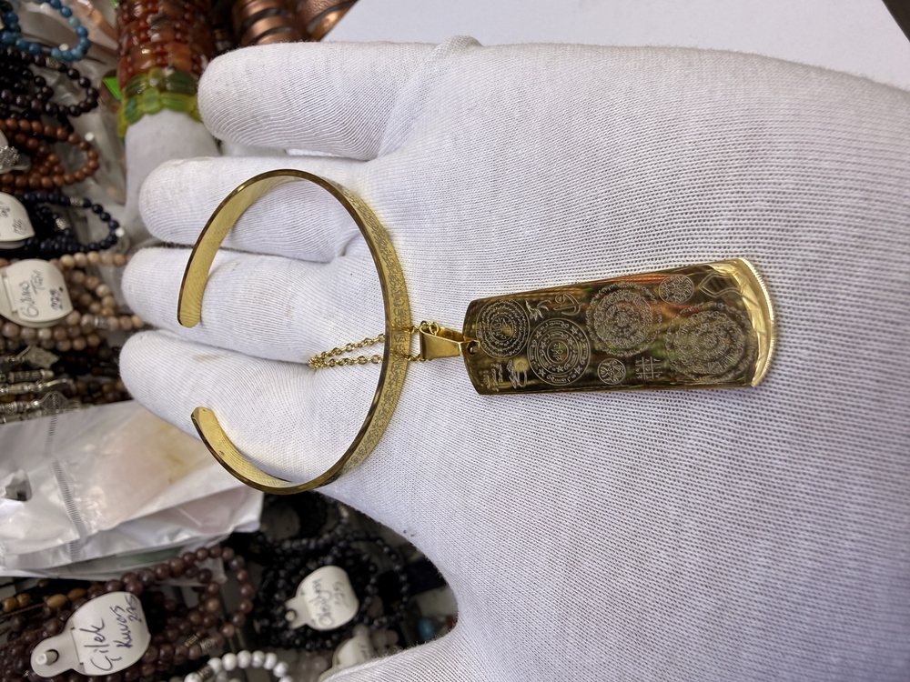 YEMEN ZIRHI TİTANYUM DİKDÖRTGEN ÇELİK ÇOKLU DUALI KOLYE