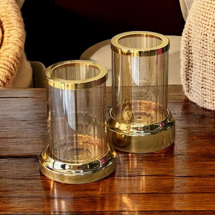 2 Lİ CAM MUMLUK- Gümüş ve Gold Renk Seçeneğiyle