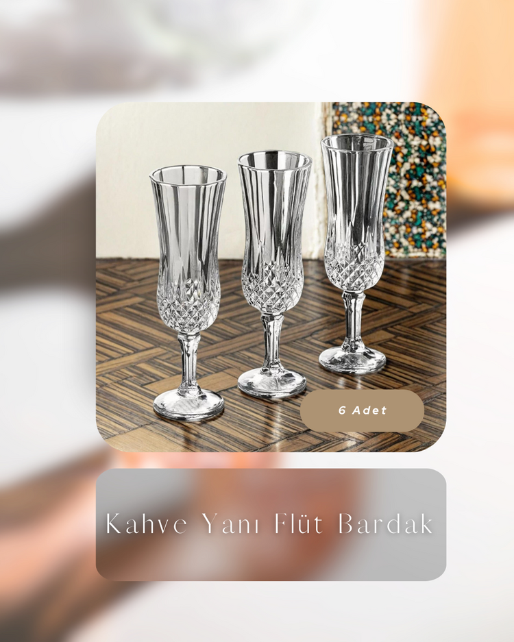 Şeffaf 6 lı Kristal Cam Flüt Bardak