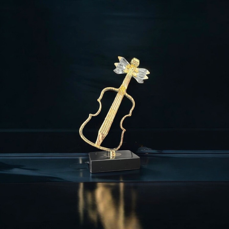 Kristal Detaylı Altın Renk Dekoratif Keman/ Gitar 