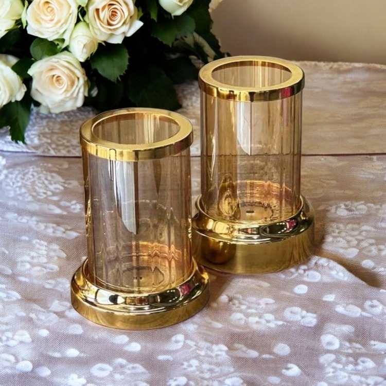 2 Lİ CAM MUMLUK- Gümüş ve Gold Renk Seçeneğiyle