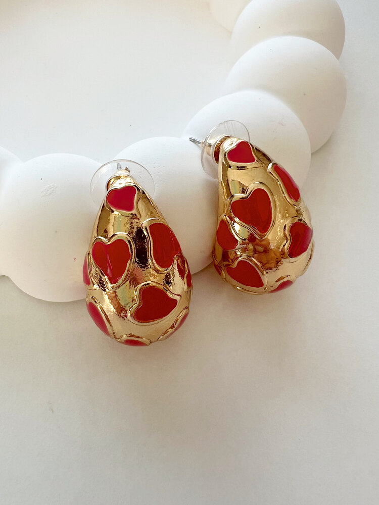 Su Damlası Kalp Detaylı Gold Küpe✨