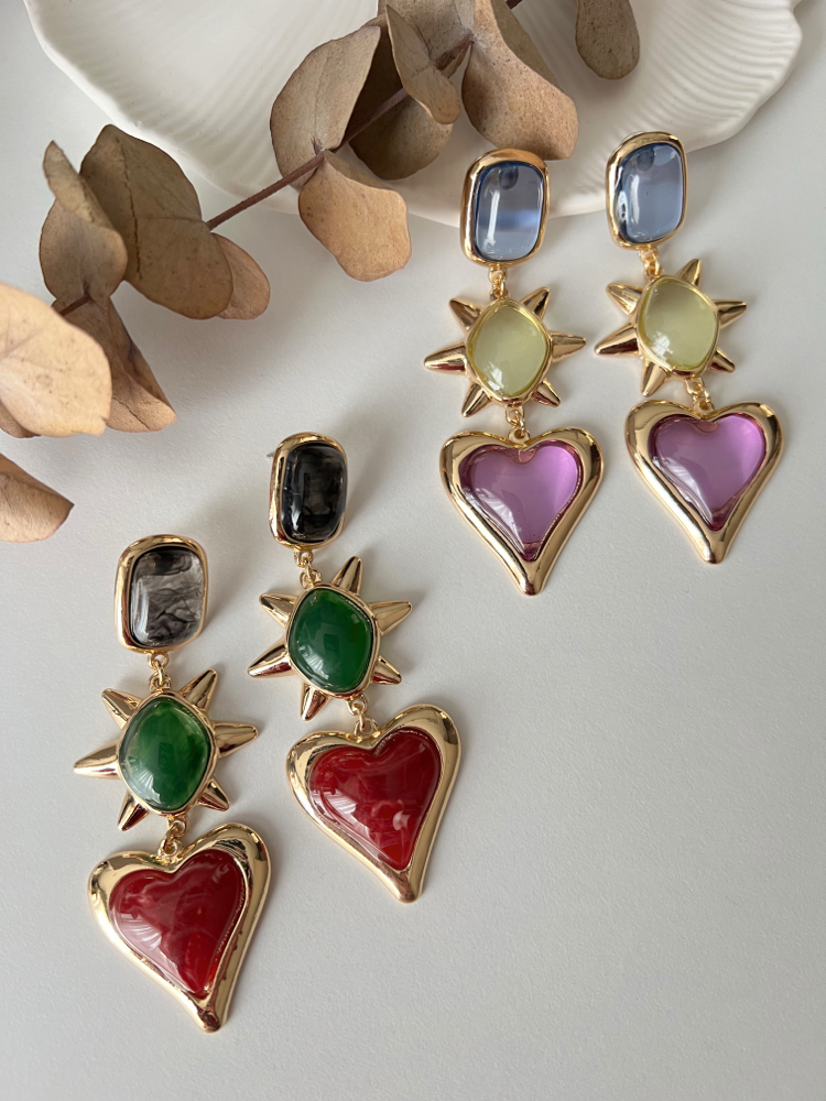 Güneş & Kalp Temalı Vintage Küpe✨