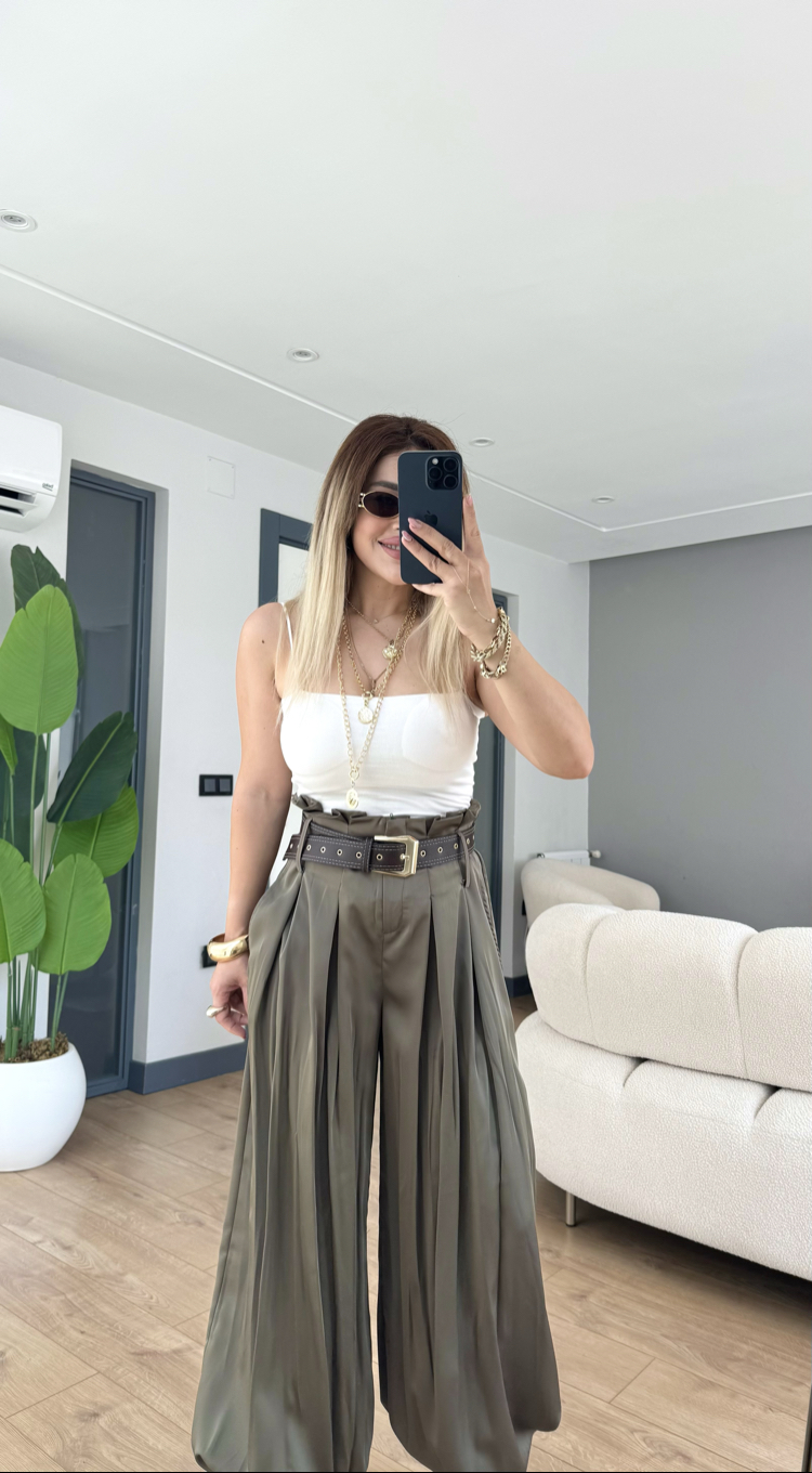 Kemer detaylı şalvar pantolon