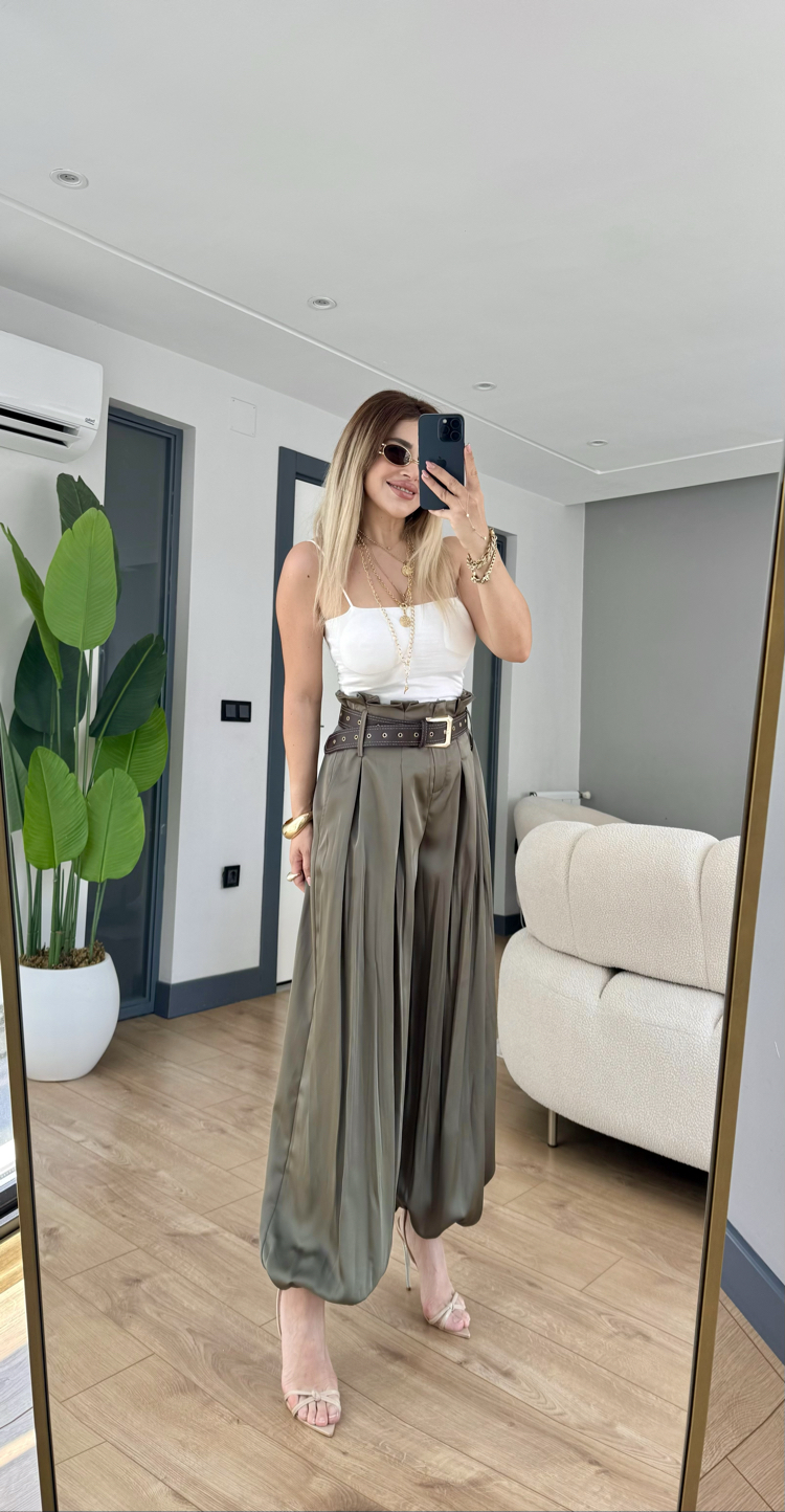 Kemer detaylı şalvar pantolon