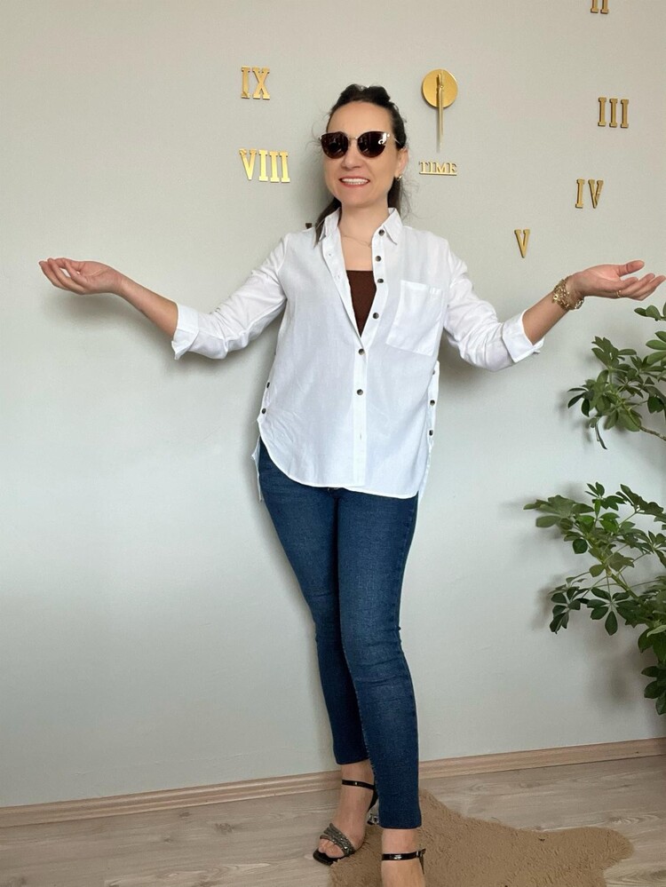 TAM 5 RENK YAN DÜĞME DETAYLI KETEN GÖMLEK