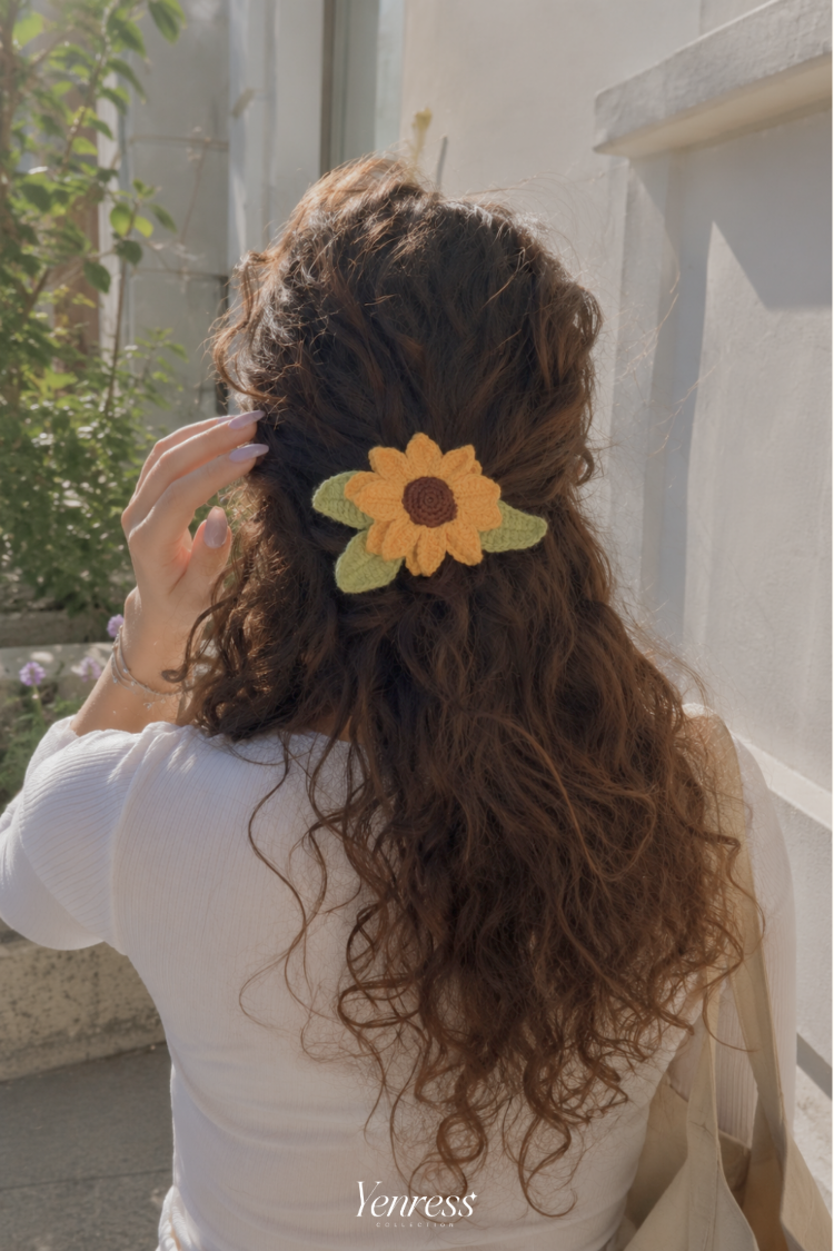 Vintage Stil El Yapımı Ayçiçeği Örgü Saç Tokası