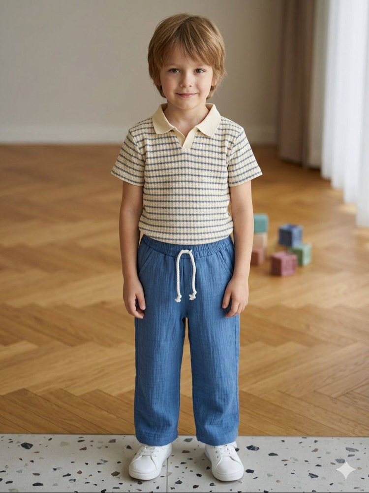 İndigo Polo Yaka Müslin Set