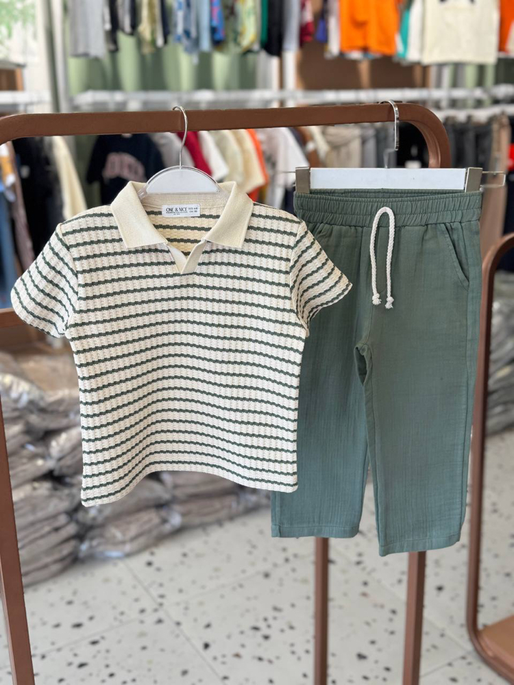 Yeşil Polo Yaka Müslin Takım Set