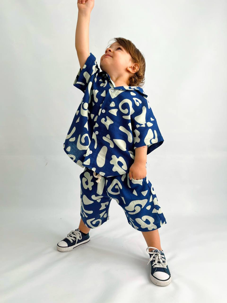 %100 Pamuk Keten Oversize Desenli Takım