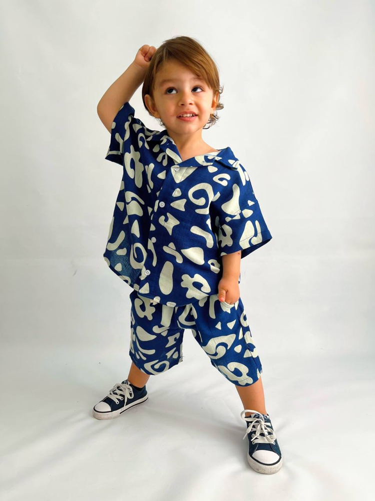 %100 Pamuk Keten Oversize Desenli Takım