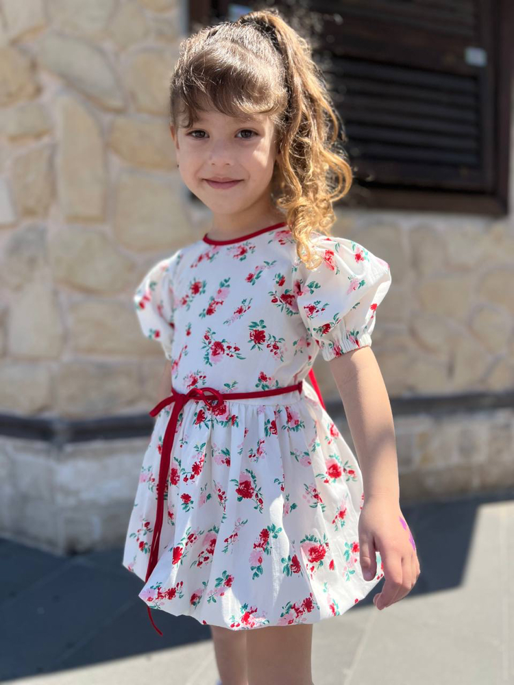 Poplin Kumaş Çiçekli Balon Elbise