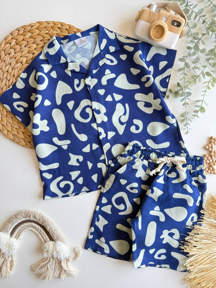 %100 Pamuk Keten Oversize Desenli Takım