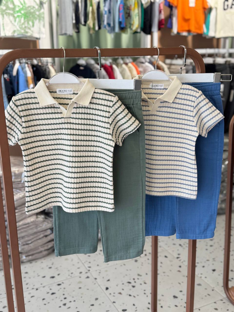 Yeşil Polo Yaka Müslin Takım Set
