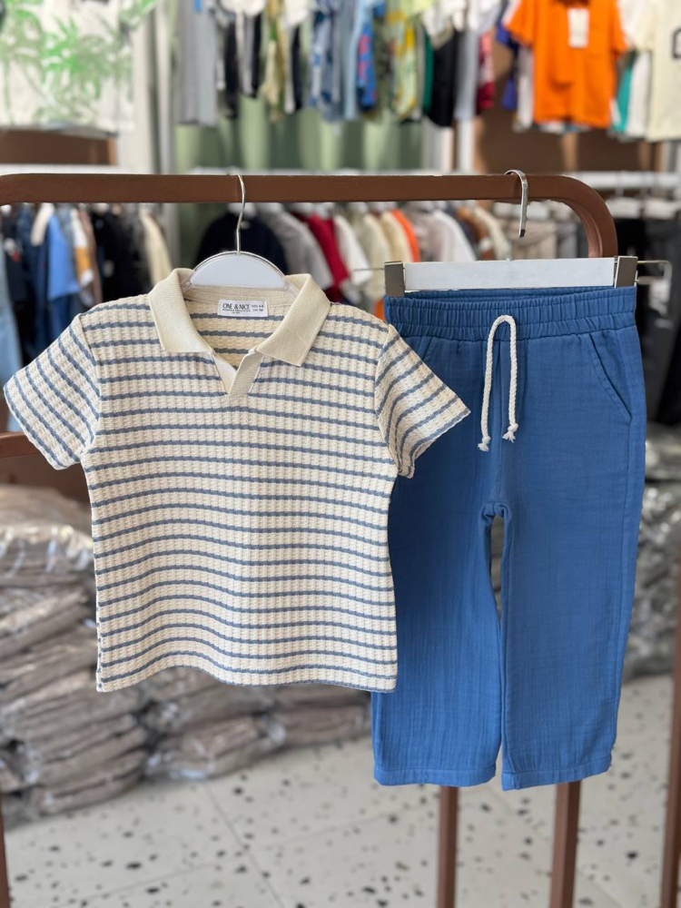 İndigo Polo Yaka Müslin Set